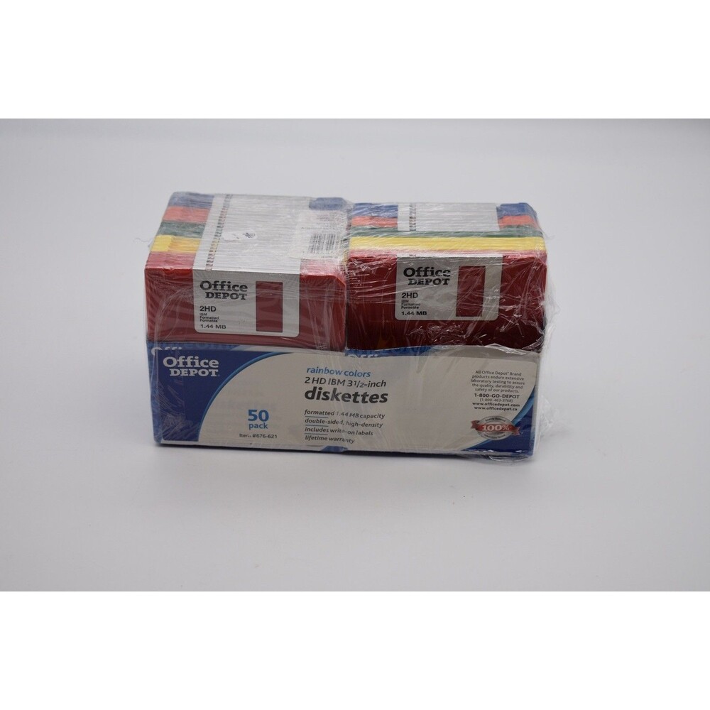 New office Depot 43 pack rainbow color 2HD IBM 3.5 DISKETTES 1.44 MB each disc